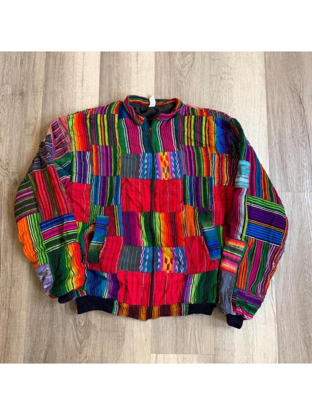 90s Multicolored Patchwork Cotton Jacket sz L